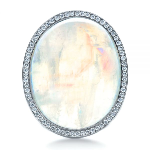 14k White Gold Custom Moonstone And Diamond Ring - Top View - 1242