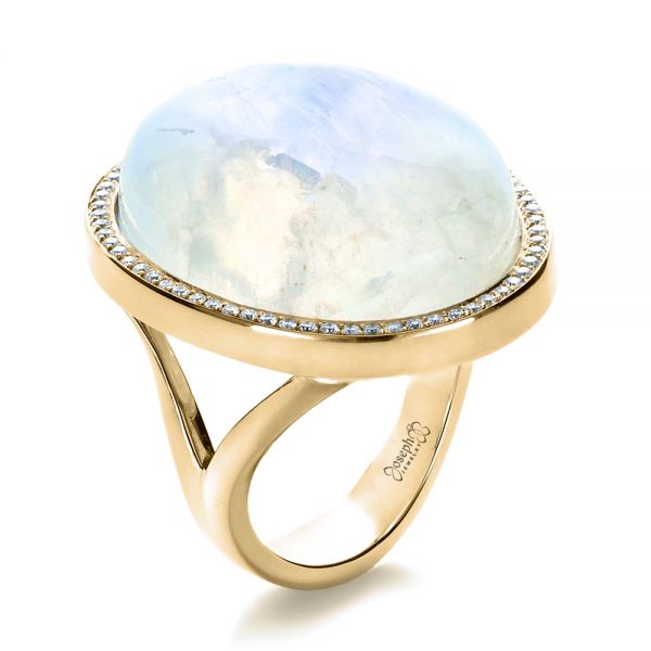 14k Yellow Gold 14k Yellow Gold Custom Moonstone And Diamond Ring - Three-Quarter View -  1242