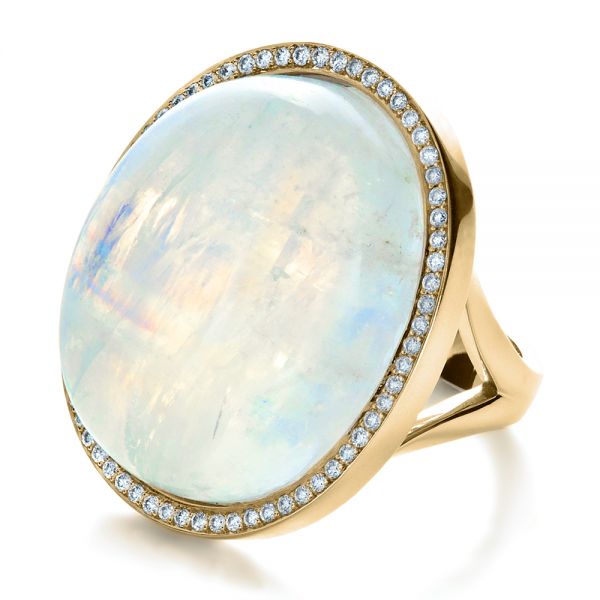 14k Yellow Gold 14k Yellow Gold Custom Moonstone And Diamond Ring - Flat View -  1242