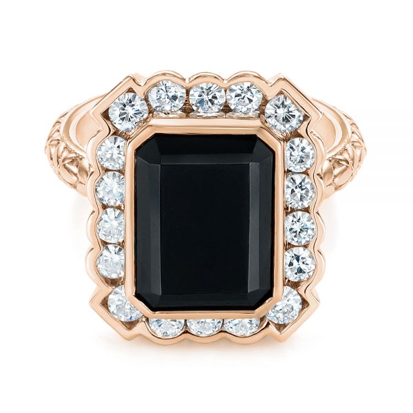 14k Rose Gold 14k Rose Gold Custom Onyx And Diamond Halo Fashion Ring - Flat View - 105055