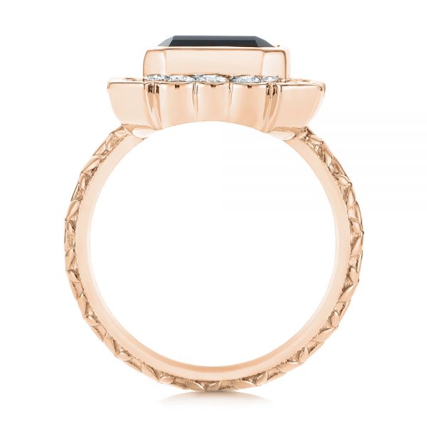14k Rose Gold 14k Rose Gold Custom Onyx And Diamond Halo Fashion Ring - Front View - 105055
