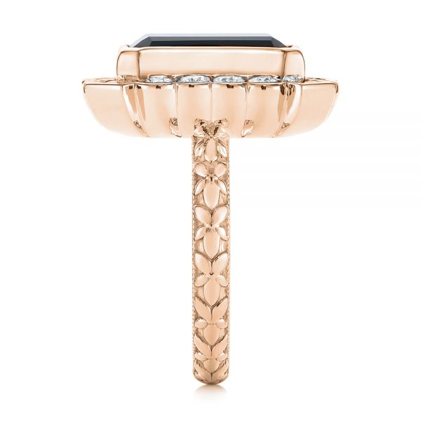 14k Rose Gold 14k Rose Gold Custom Onyx And Diamond Halo Fashion Ring - Side View - 105055