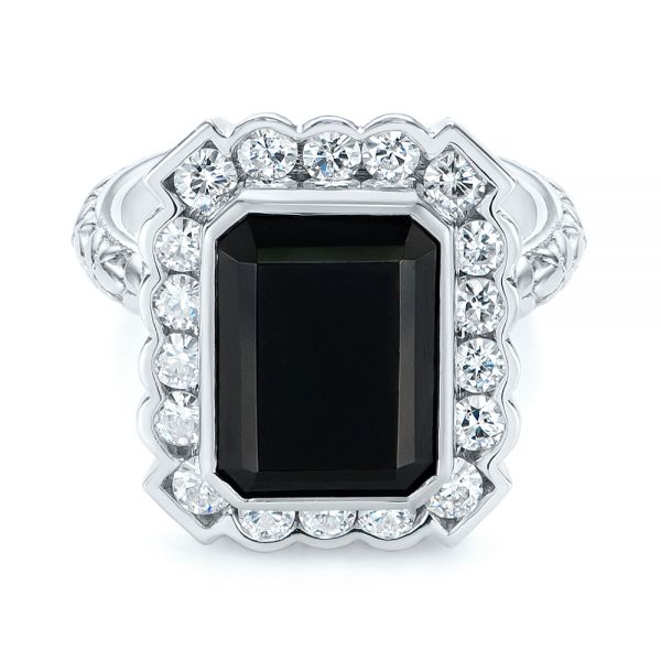  Platinum Platinum Custom Onyx And Diamond Halo Fashion Ring - Flat View -  105055