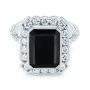 14k White Gold Custom Onyx And Diamond Halo Fashion Ring - Flat View -  105055 - Thumbnail