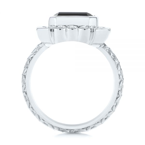 14k White Gold Custom Onyx And Diamond Halo Fashion Ring - Front View -  105055