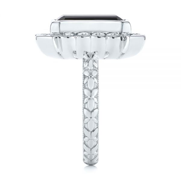 14k White Gold Custom Onyx And Diamond Halo Fashion Ring - Side View - 105055