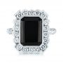 14k White Gold Custom Onyx And Diamond Halo Fashion Ring - Top View -  105055 - Thumbnail