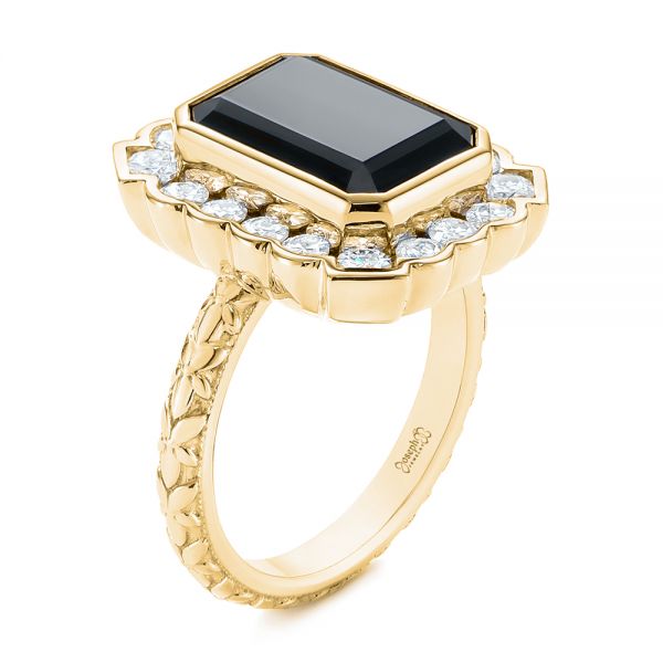 Custom Onyx and Diamond Halo Fashion Ring - Image