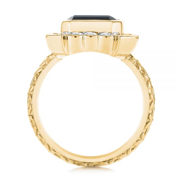 18k Yellow Gold 18k Yellow Gold Custom Onyx And Diamond Halo Fashion Ring - Front View - 105055