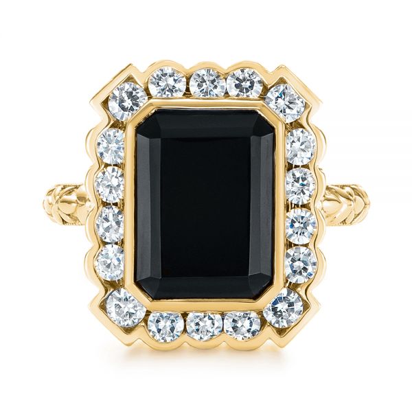 18k Yellow Gold 18k Yellow Gold Custom Onyx And Diamond Halo Fashion Ring - Top View -  105055
