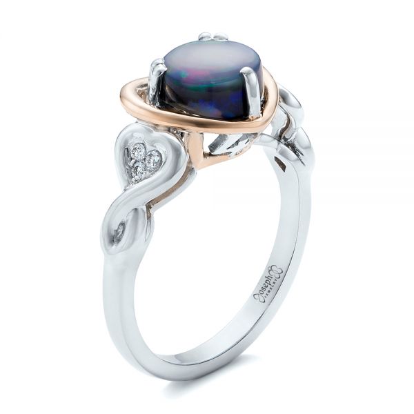  Platinum And 14k Rose Gold Platinum And 14k Rose Gold Custom Opal And Diamond Fashion Ring - Three-Quarter View -  102117