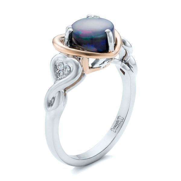 14K Gold And 18k Rose Gold 14K Gold And 18k Rose Gold Custom Opal And Diamond Fashion Ring - Three-Quarter View - 102117
