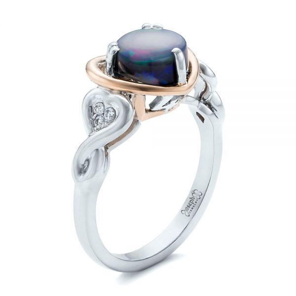  18K Gold And 18k Rose Gold 18K Gold And 18k Rose Gold Custom Opal And Diamond Fashion Ring - Three-Quarter View -  102117