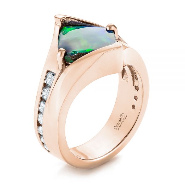 18k Rose Gold 18k Rose Gold Custom Opal And Diamond Fashion Ring - Three-Quarter View -  103456