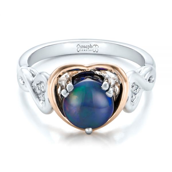  Platinum And 14k Rose Gold Platinum And 14k Rose Gold Custom Opal And Diamond Fashion Ring - Flat View -  102117