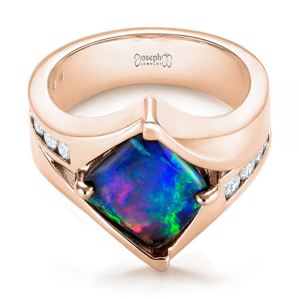 14k Rose Gold 14k Rose Gold Custom Opal And Diamond Fashion Ring - Flat View -  103456