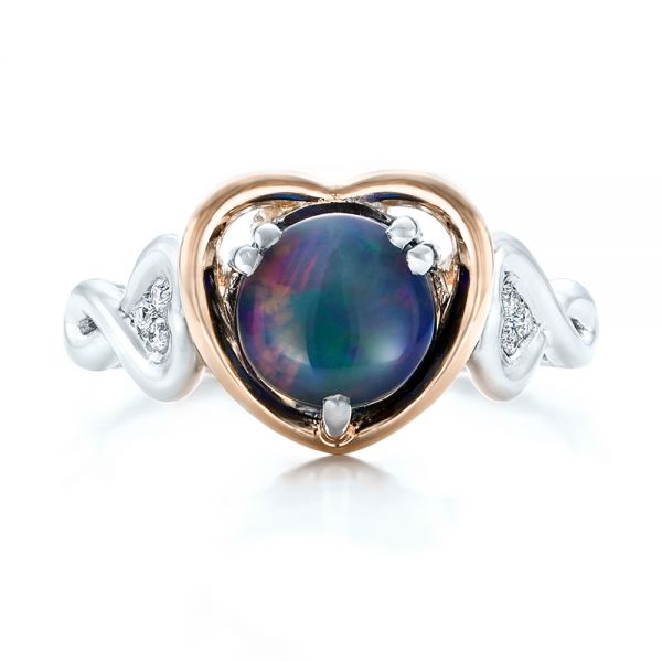  14K Gold And 18k Rose Gold 14K Gold And 18k Rose Gold Custom Opal And Diamond Fashion Ring - Top View -  102117