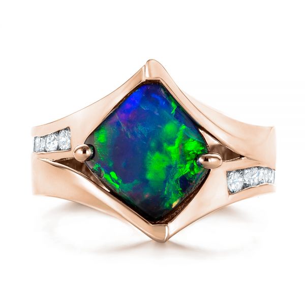 14k Rose Gold 14k Rose Gold Custom Opal And Diamond Fashion Ring - Top View - 103456