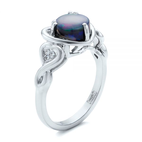 14K Gold And 14k White Gold 14K Gold And 14k White Gold Custom Opal And Diamond Fashion Ring - Three-Quarter View - 102117