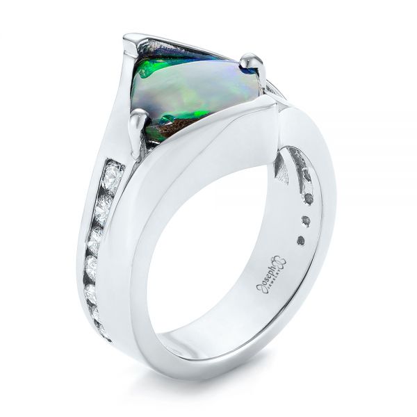 18k White Gold 18k White Gold Custom Opal And Diamond Fashion Ring - Three-Quarter View -  103456