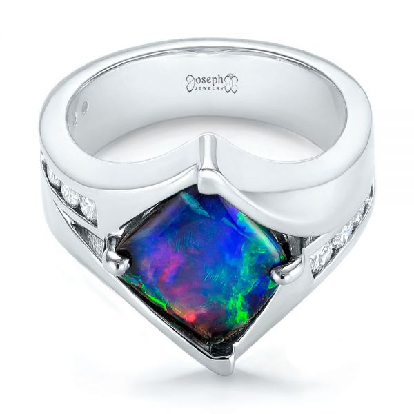 14k White Gold Custom Opal And Diamond Fashion Ring - Flat View - 103456
