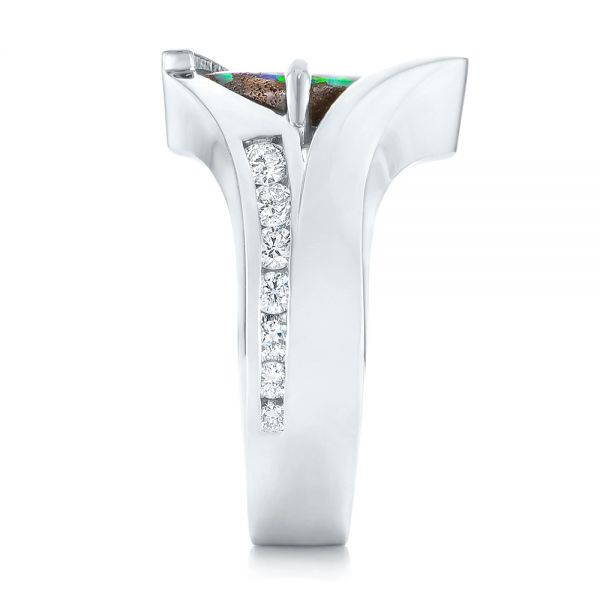 14k White Gold Custom Opal And Diamond Fashion Ring - Side View - 103456