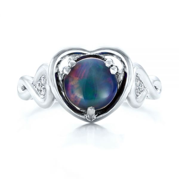  14K Gold And Platinum 14K Gold And Platinum Custom Opal And Diamond Fashion Ring - Top View -  102117
