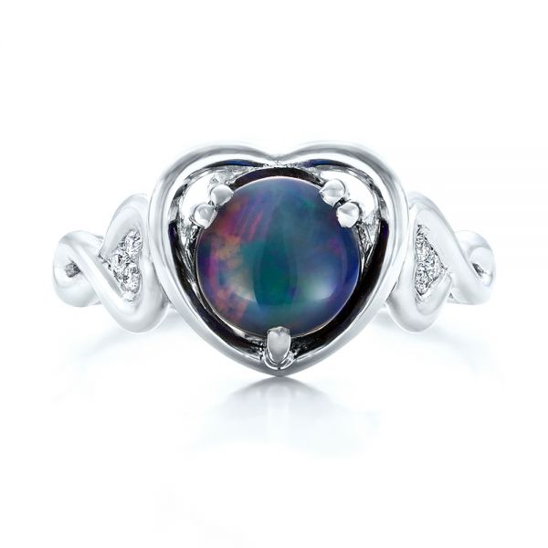 14K Gold And 14k White Gold 14K Gold And 14k White Gold Custom Opal And Diamond Fashion Ring - Top View - 102117
