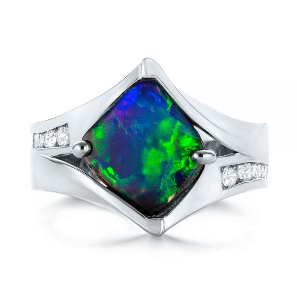 14k White Gold Custom Opal And Diamond Fashion Ring - Top View -  103456