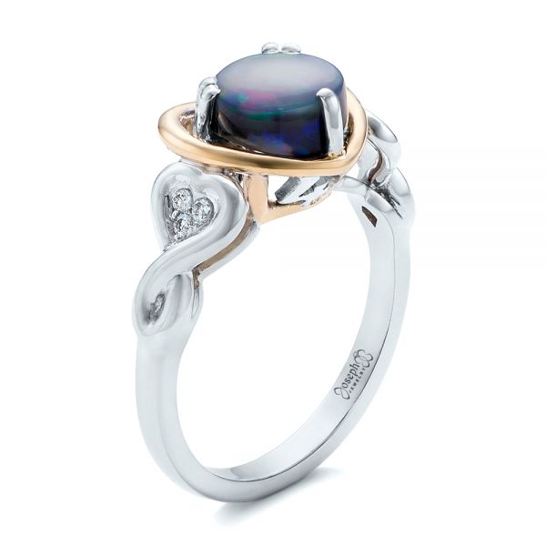  Platinum And 14k Yellow Gold Platinum And 14k Yellow Gold Custom Opal And Diamond Fashion Ring - Three-Quarter View -  102117