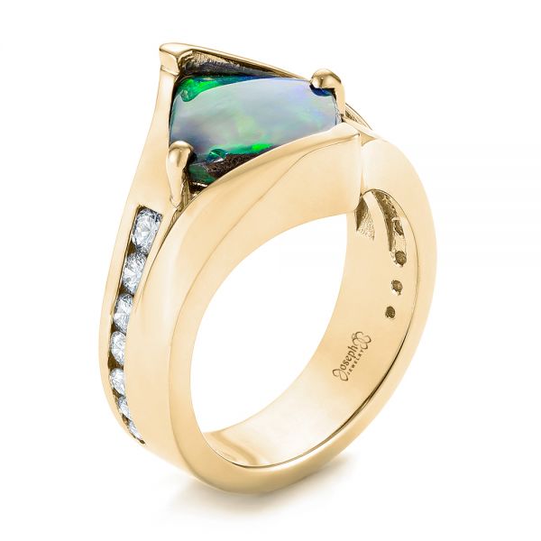 14k Yellow Gold 14k Yellow Gold Custom Opal And Diamond Fashion Ring - Three-Quarter View -  103456