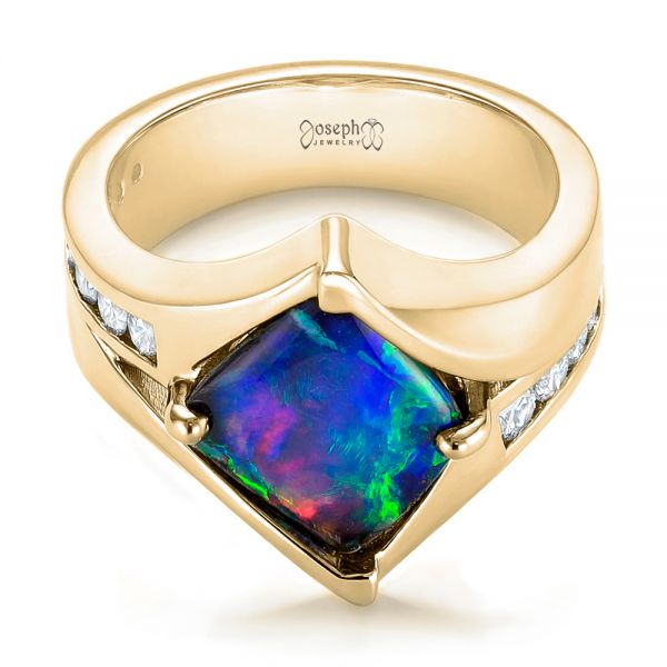 14k Yellow Gold 14k Yellow Gold Custom Opal And Diamond Fashion Ring - Flat View -  103456