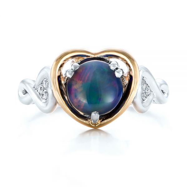 14K Gold And 14k Yellow Gold 14K Gold And 14k Yellow Gold Custom Opal And Diamond Fashion Ring - Top View - 102117