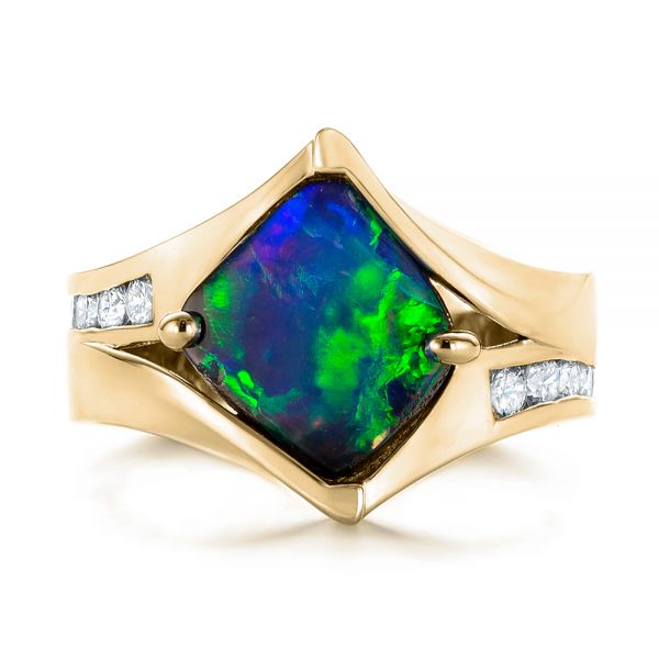 14k Yellow Gold 14k Yellow Gold Custom Opal And Diamond Fashion Ring - Top View - 103456