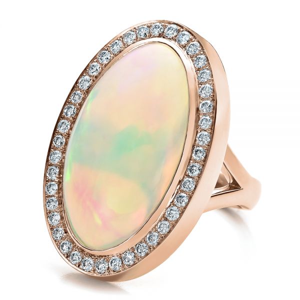 14k Rose Gold 14k Rose Gold Custom Opal And Diamond Ring - Flat View -  100089