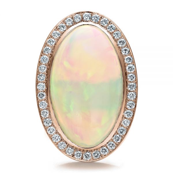 18k Rose Gold 18k Rose Gold Custom Opal And Diamond Ring - Top View - 100089