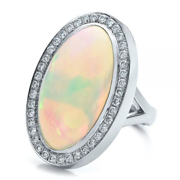  Platinum Custom Opal And Diamond Ring - Flat View -  100089