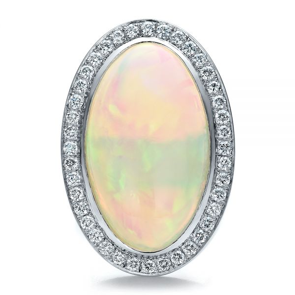  Platinum Custom Opal And Diamond Ring - Top View -  100089