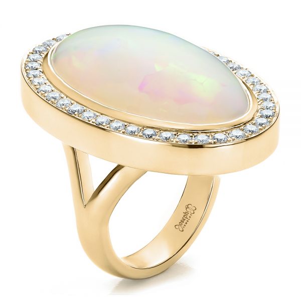 18k Yellow Gold 18k Yellow Gold Custom Opal And Diamond Ring - Three-Quarter View -  100089