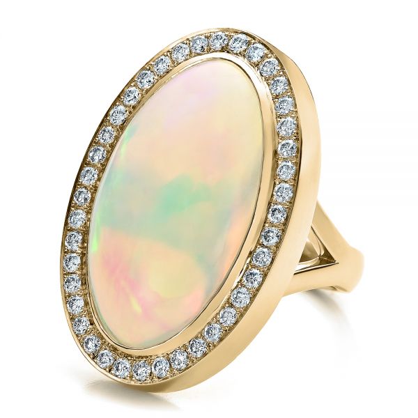 18k Yellow Gold 18k Yellow Gold Custom Opal And Diamond Ring - Flat View -  100089