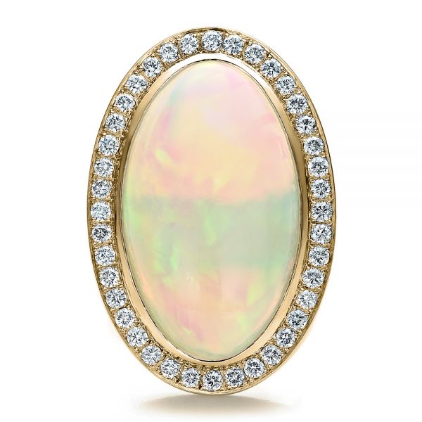 14k Yellow Gold 14k Yellow Gold Custom Opal And Diamond Ring - Top View -  100089