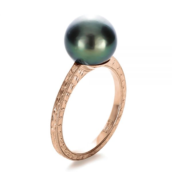 18k Rose Gold 18k Rose Gold Custom Pearl Ring - Three-Quarter View -  1166