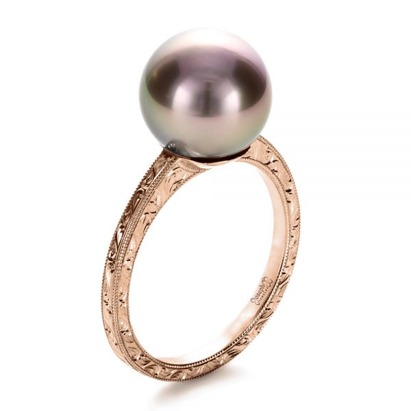 18k Rose Gold 18k Rose Gold Custom Pearl Ring - Three-Quarter View -  1167
