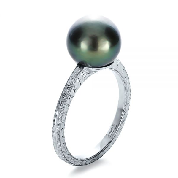 14k White Gold Custom Pearl Ring - Three-Quarter View -  1166