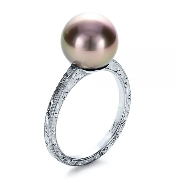 14k White Gold Custom Pearl Ring - Three-Quarter View -  1167