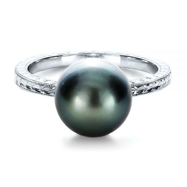 14k White Gold Custom Pearl Ring - Flat View -  1166