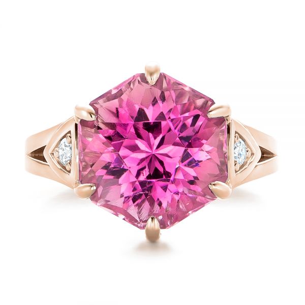 18k Rose Gold 18k Rose Gold Custom Pink Tourmaline And Diamond Anniversary Ring - Top View -  102316
