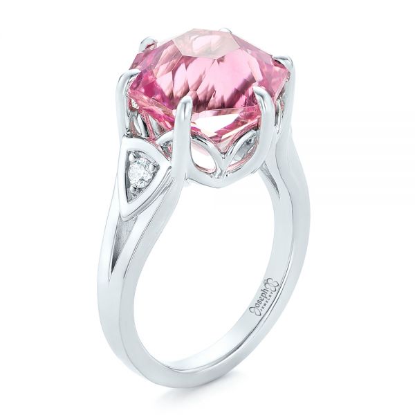 14k White Gold 14k White Gold Custom Pink Tourmaline And Diamond Anniversary Ring - Three-Quarter View -  102316