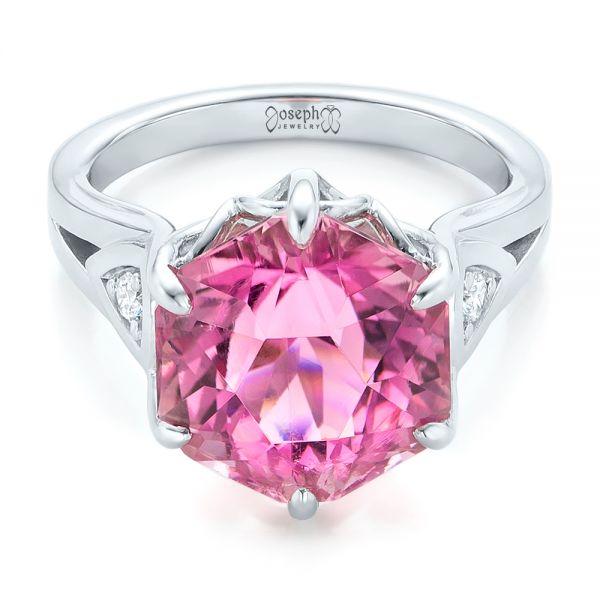  Platinum Custom Pink Tourmaline And Diamond Anniversary Ring - Flat View -  102316