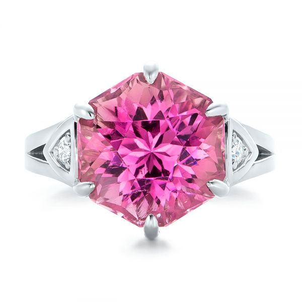  Platinum Custom Pink Tourmaline And Diamond Anniversary Ring - Top View -  102316